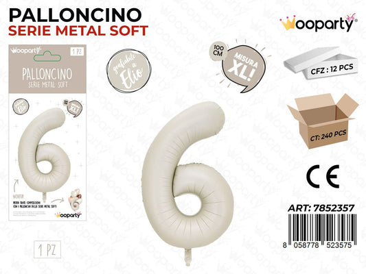 Wooparty Palloncino N.6 Metal Soft 100CM