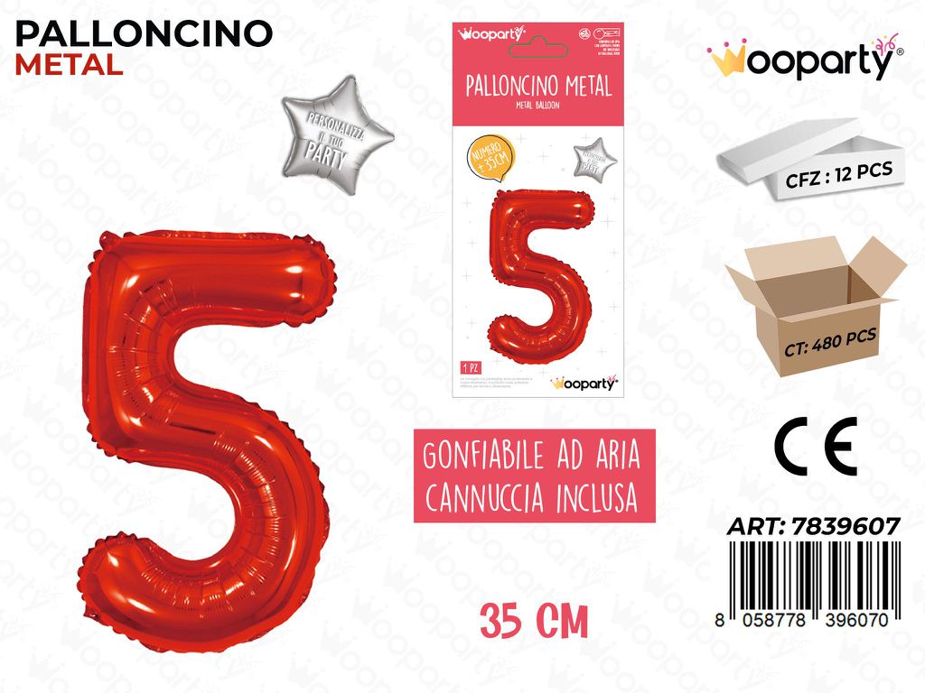 Palloncino Rosso Metal 35CM N. 5