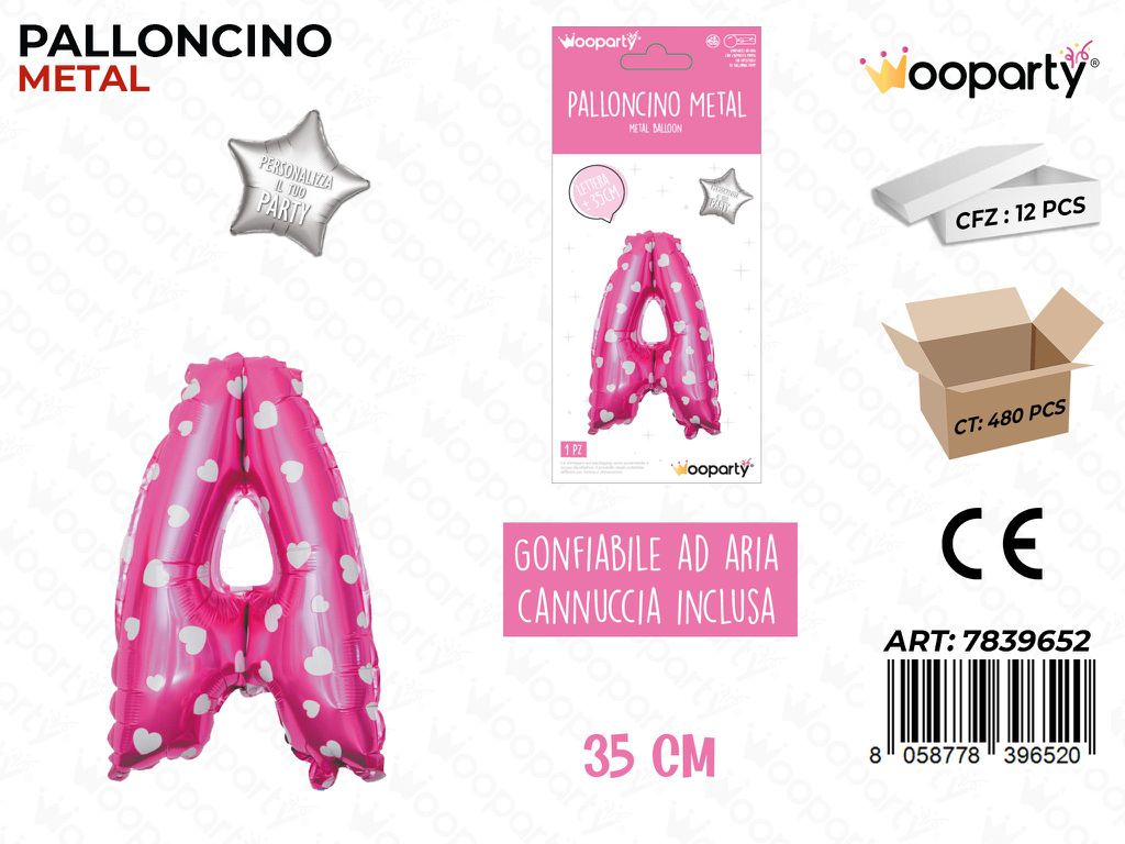 Palloncino Metal Rosa c/Cuore Let. a 35CM