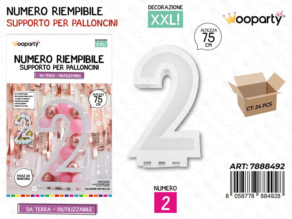 Wooparty Num. Riempibile Pallonc. N.2 75CM