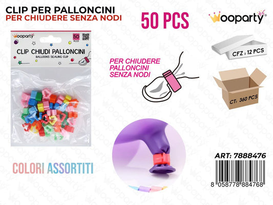 Clip Chiudi Palloncino Col. Ass. 50PCS