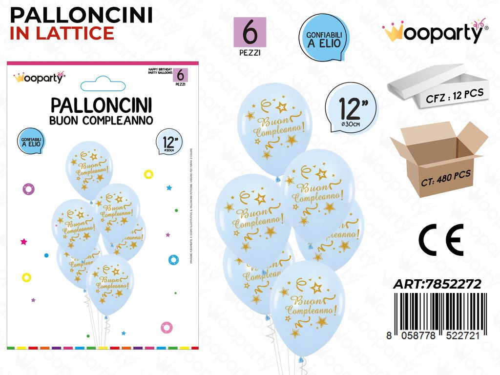 Wooparty Palloncini B. Compl. 6PCS Ass. 30CM