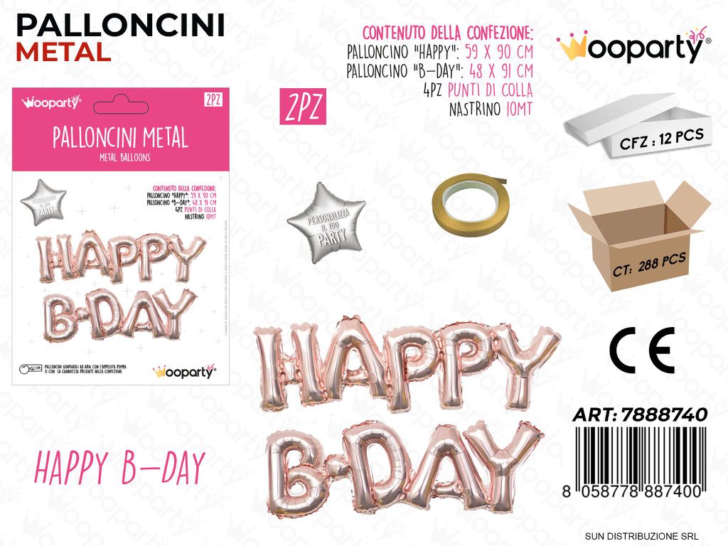 Palloncini Metal Happy B-dayoro Rosa