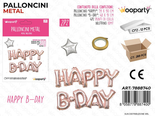 Palloncini Metal Happy B-dayoro Rosa