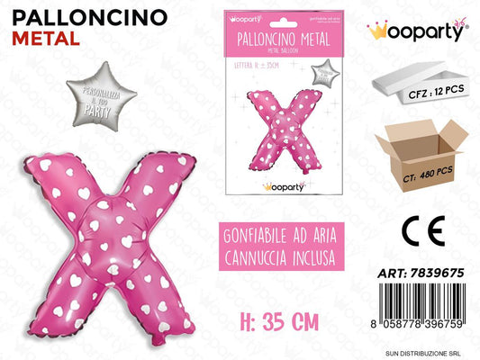Palloncino Metal Rosa c/Cuore Let. X 35CM