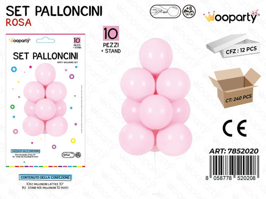 Wooparty Set Pallon. c/ Stand Rosa 10PCS