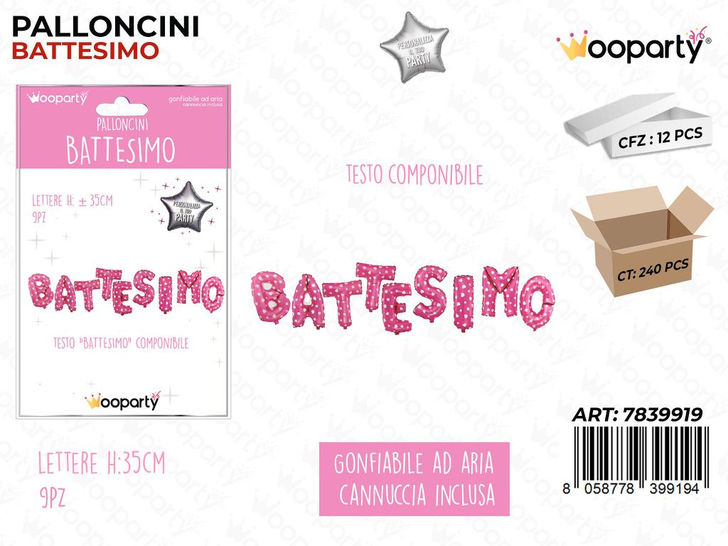 Palloncini Battesimo Comp. Rosa 35CM