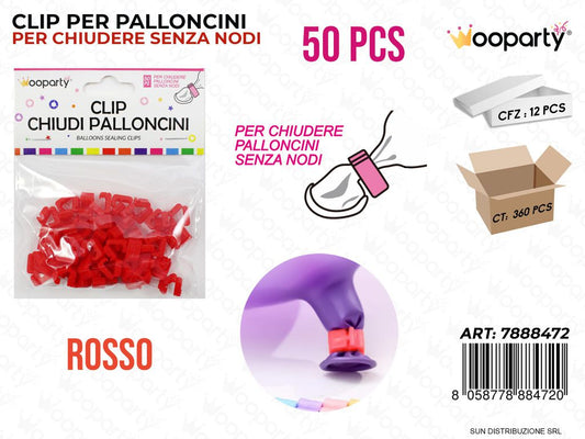 Clip Chiudi Palloncino Rosso 50PCS