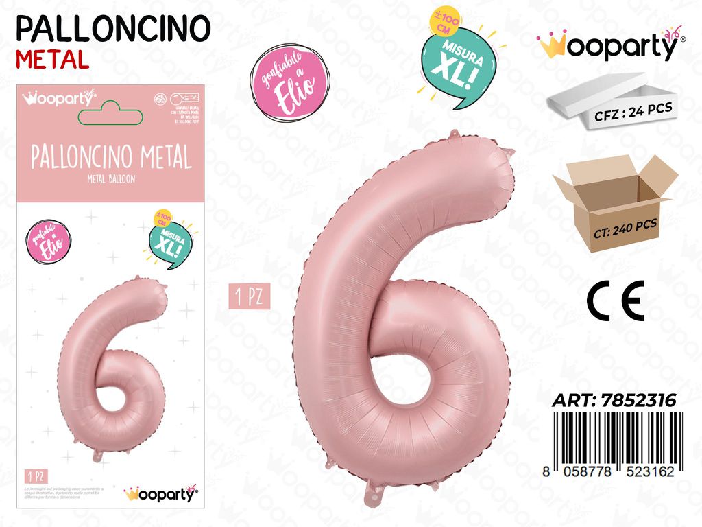 Wooparty Palloncino N.6 Ro. Opaco 100CM