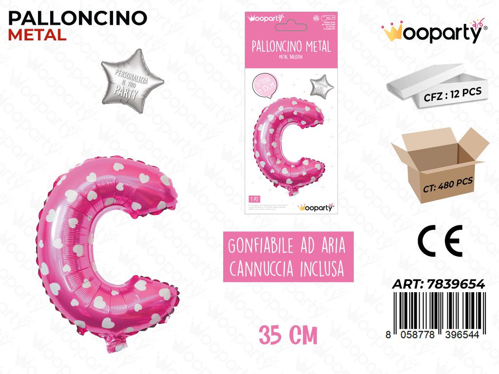 Palloncino Metal Rosa c/Cuore Let. c 35CM
