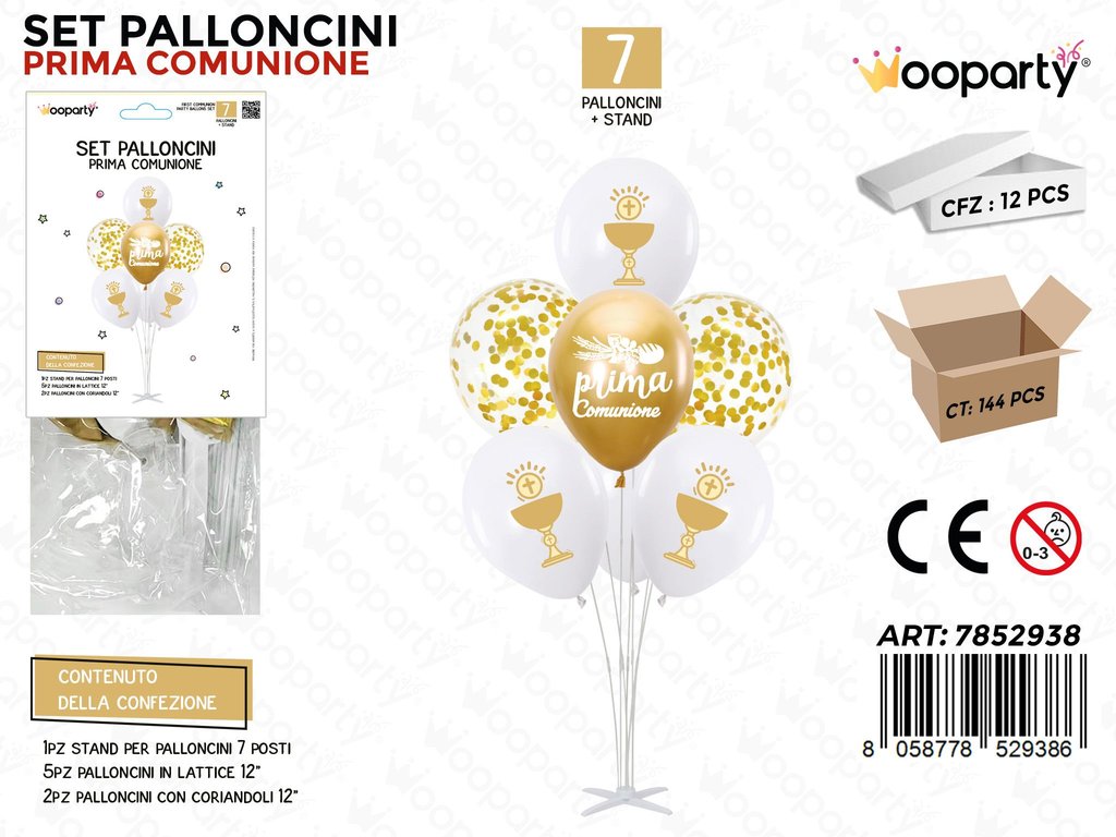 Set Palloncini c/ Stand Comunione 7PCS Ass. / Pz da 12