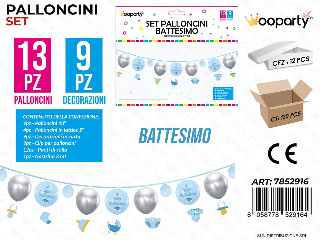 Set Palloncini c/ Dec. Battesimo Cel. 22PCS Ass. / Pz da 12