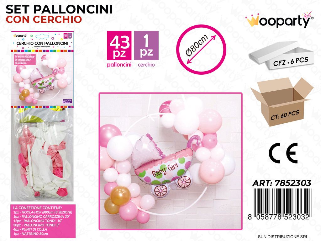 Cerchio con 43 Palloncini Ass. Baby Girl D.80CM