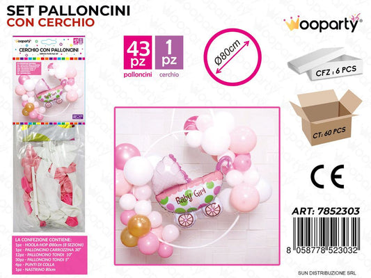 Cerchio con 43 Palloncini Ass. Baby Girl D.80CM