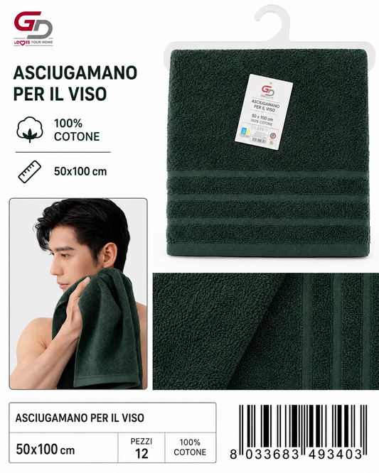Face Towels Green 50X100 16/S Ring 380