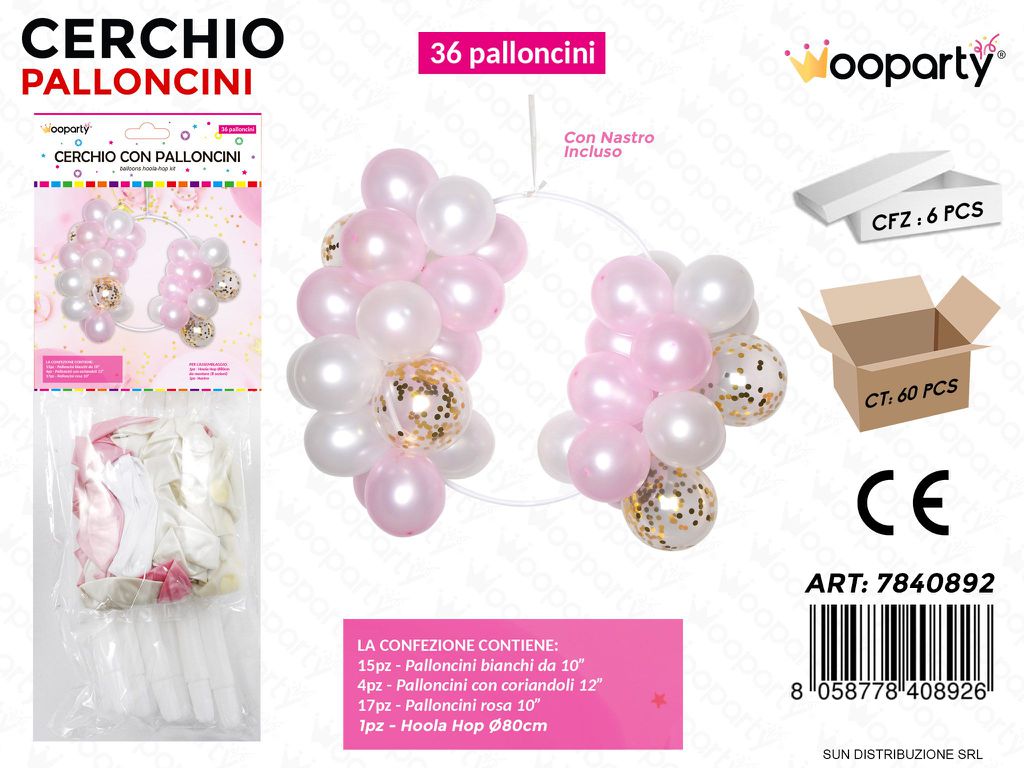 Cerchio con 36 Palloncini Ass. Rosa D.80CM