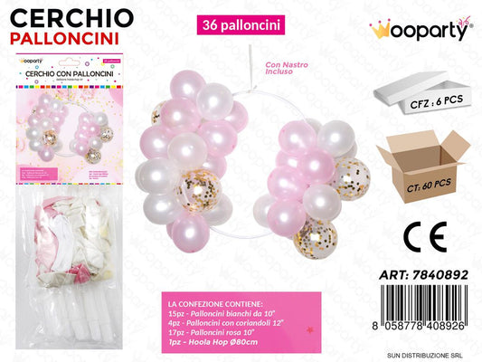 Cerchio con 36 Palloncini Ass. Rosa D.80CM