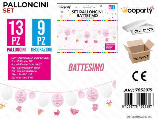 Set Palloncini c/ Dec. Battesimo Rosa 22PCS Ass. / Pz da 12