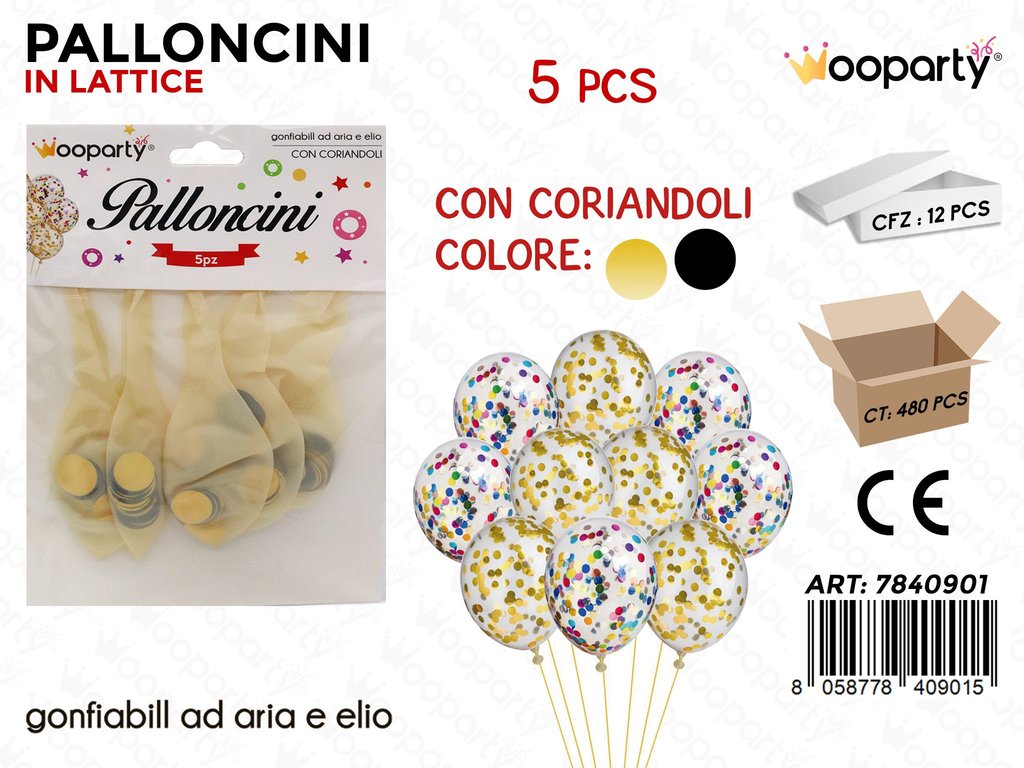 Palloncini c/ Coriandoli Oro-nero 5PCS