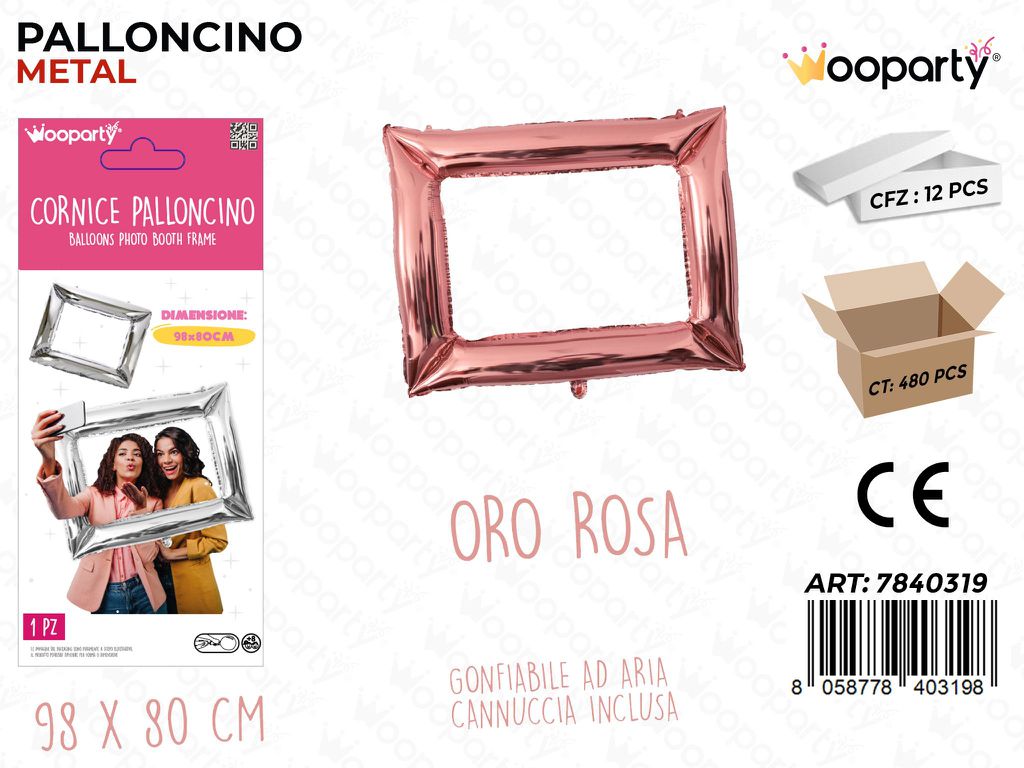 Palloncino Metal Cornice Selfie Oro Rosa 98*80CM