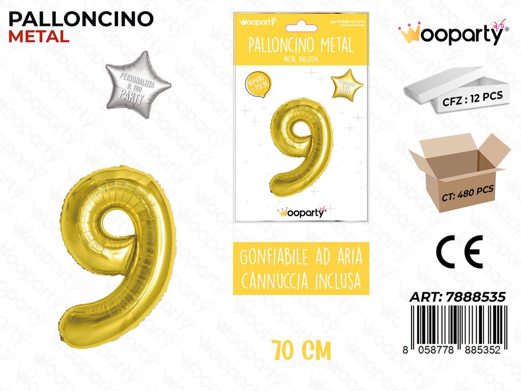 Palloncino Metal Oro Num. 9 70CM
