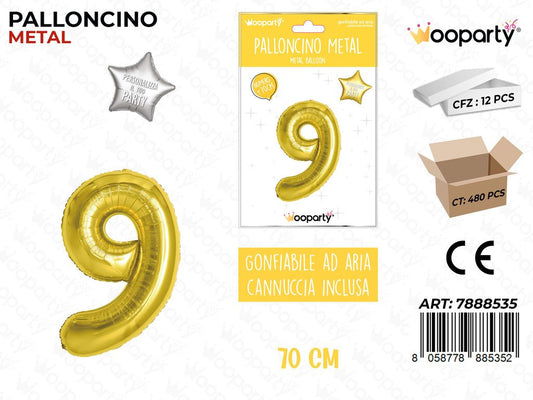 Palloncino Metal Oro Num. 9 70CM