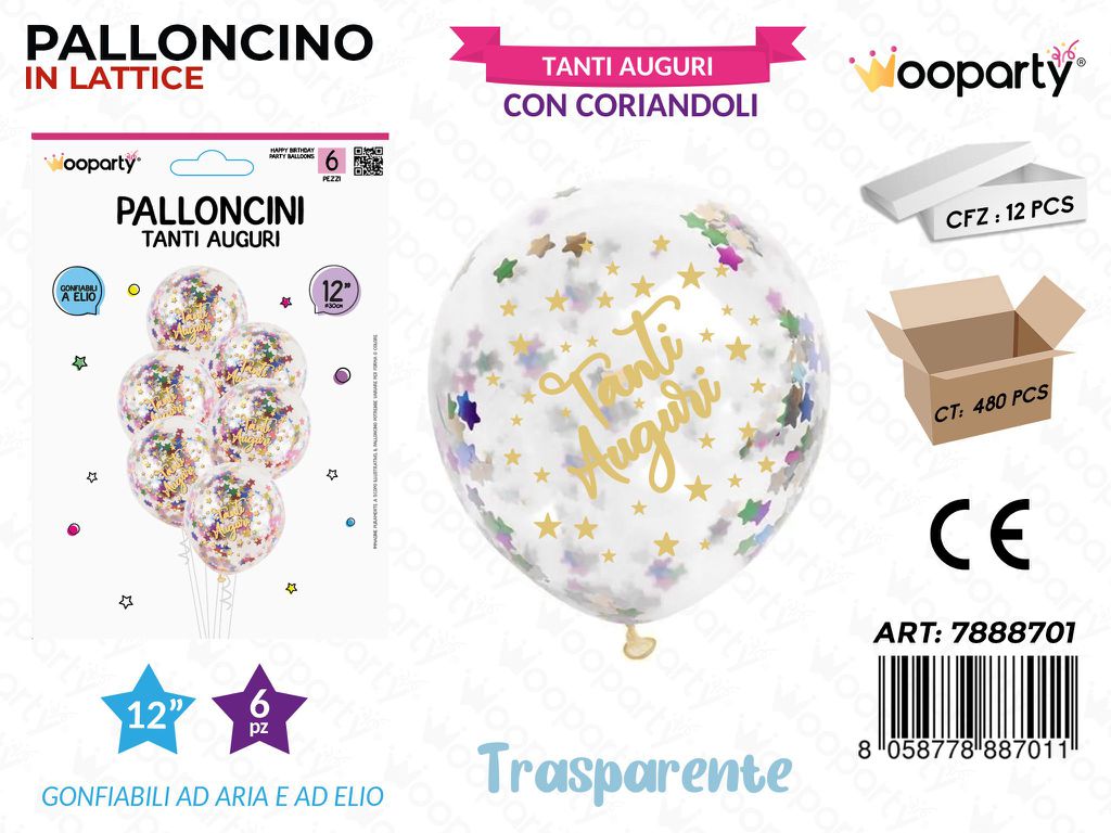 Palloncini Auguri c/ Coriandoli 12 6PCS