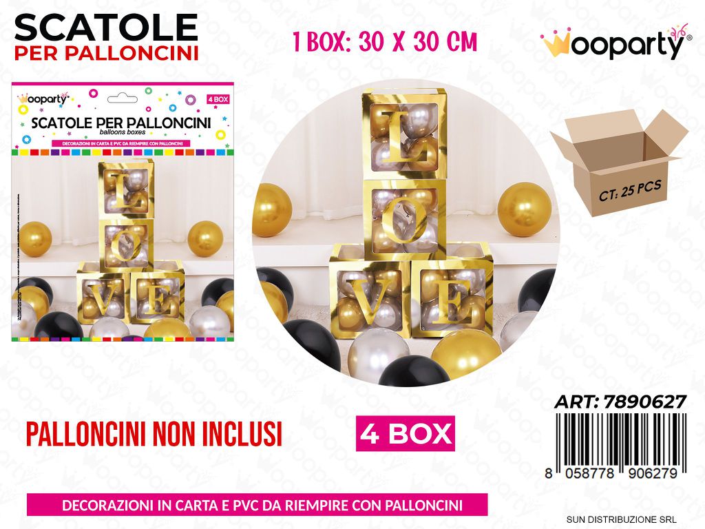 Scatole per Palloncini 4BOX Love Oro 30*30CM