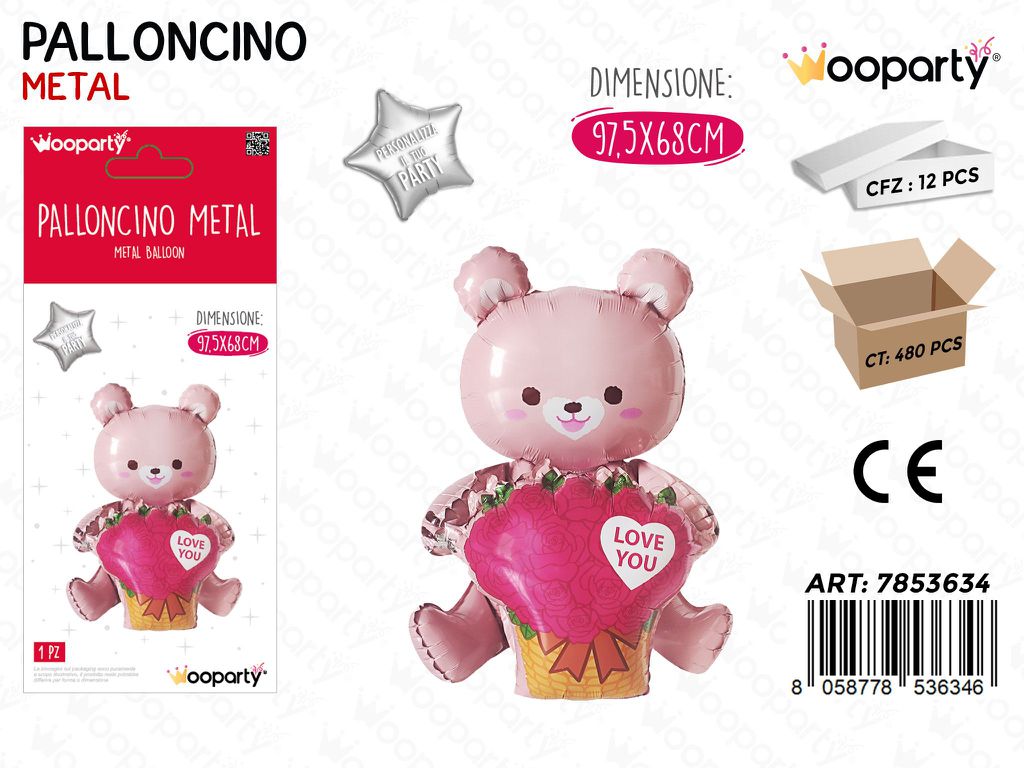 Wooparty Palloncino Metal Orso Love U 97.5*68CM