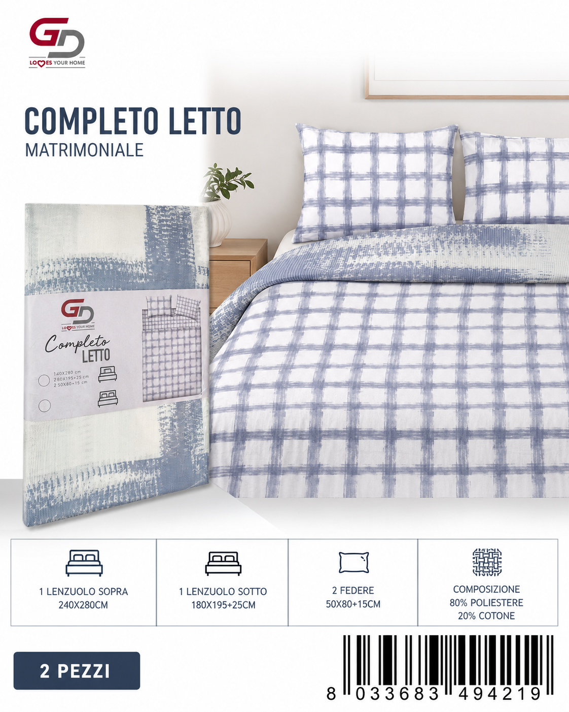 Set Di Lenzuola Matrimoniale 240X280+180X200+5080 Tz318-Ltm