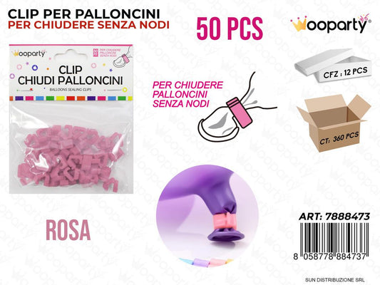 Clip Chiudi Palloncino Rosa 50PCS