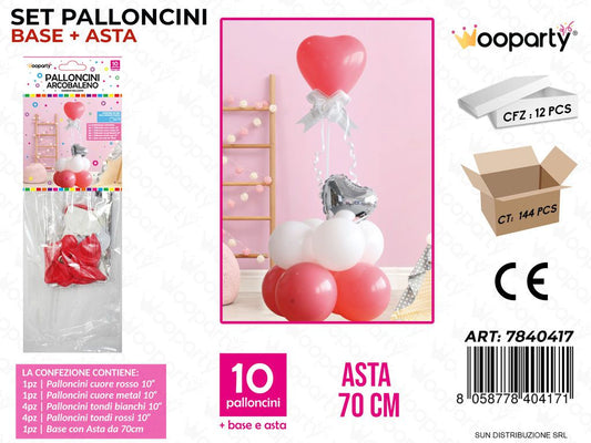 Set Palloncini c/ Asta Cuori 10PCS Ass. 70CM