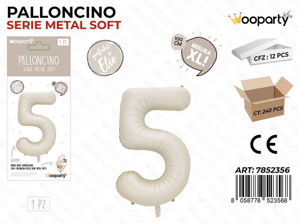 Wooparty Palloncino N.5 Metal Soft 100CM