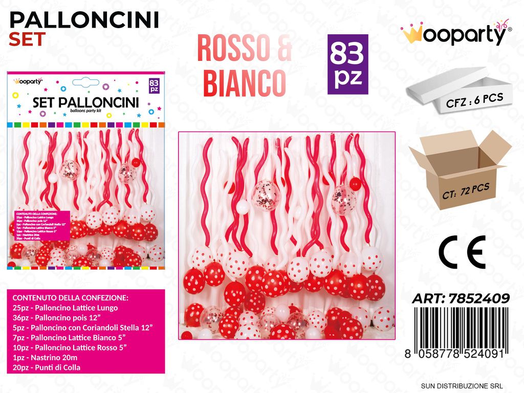 Set Palloncini BIANCO*ROSSO 83PCS Ass.