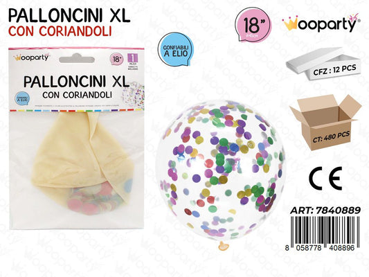 Wooparty Palloncini Xl c/ Coriandoli Multicol. 45CM