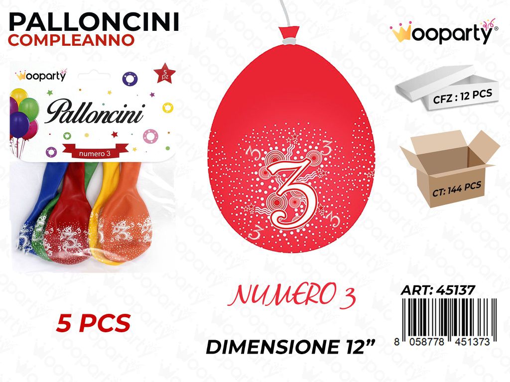 Palloncini D.12 Multicolore N.3 5PCS /Pz da 12*CFZ