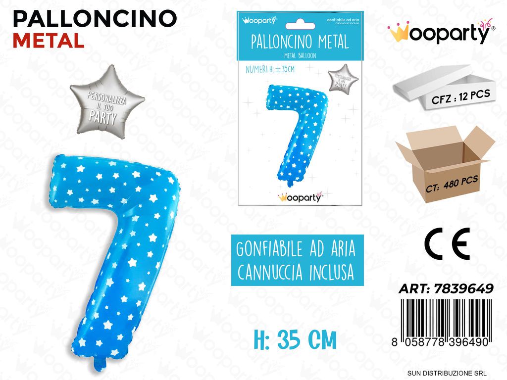 Palloncino Mylar Blu c/ Stelle N. 7 35CM
