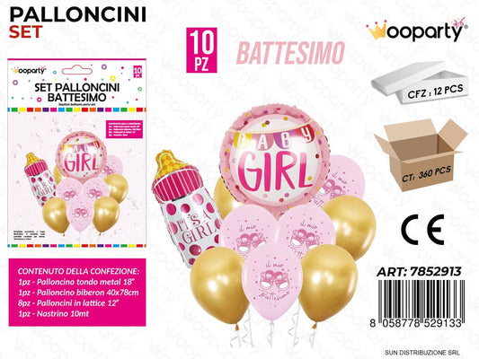 Set Palloncini Battesimo Rosa 10PCS Ass. / Pz da 12