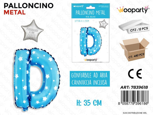 Palloncino Mylar Blu c/ Stelle Let. D 35CM