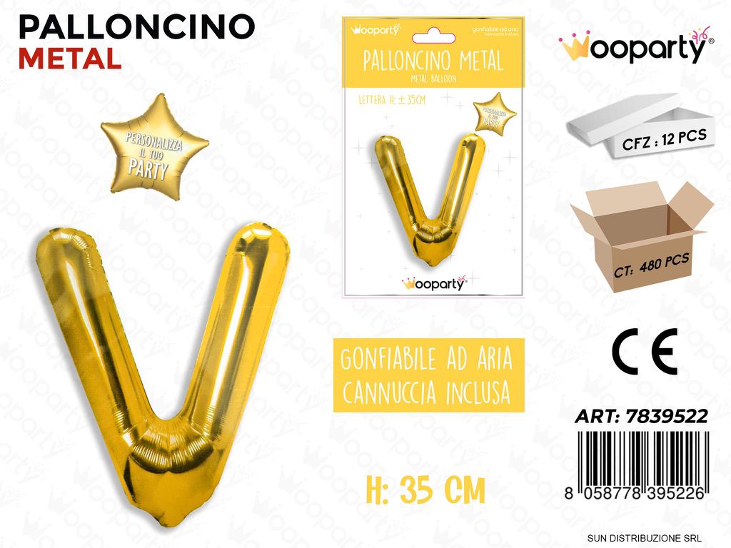 Palloncino Oro Metal Let. V 35CM