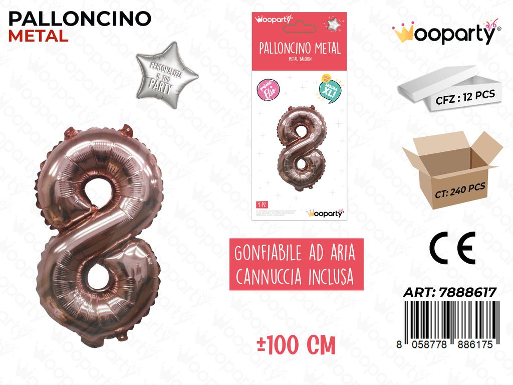 Palloncino Mylar 100CM-ORO Metal. NUM.8