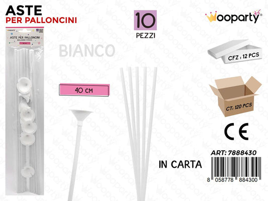 Wooparty Aste Palloncini Carta Bianco 10PCS 40CM
