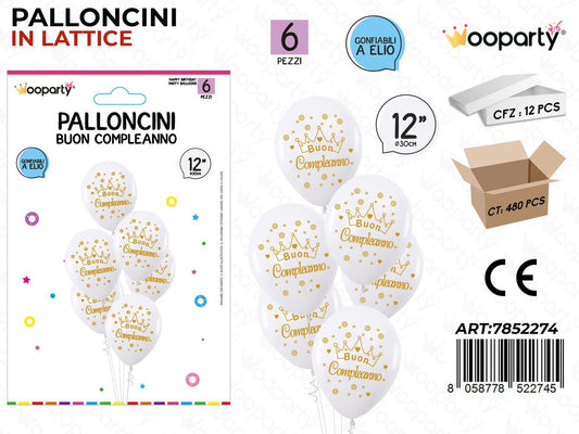 Wooparty Palloncini B. Compl. 6PCS Ass. 30CM