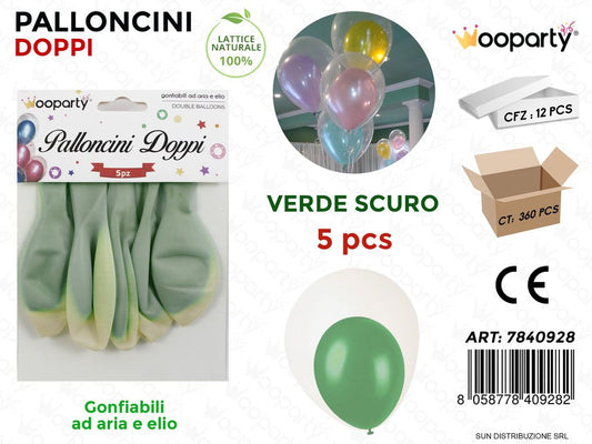 Palloncini Doppi Trasp.- Verde S. 5PCS