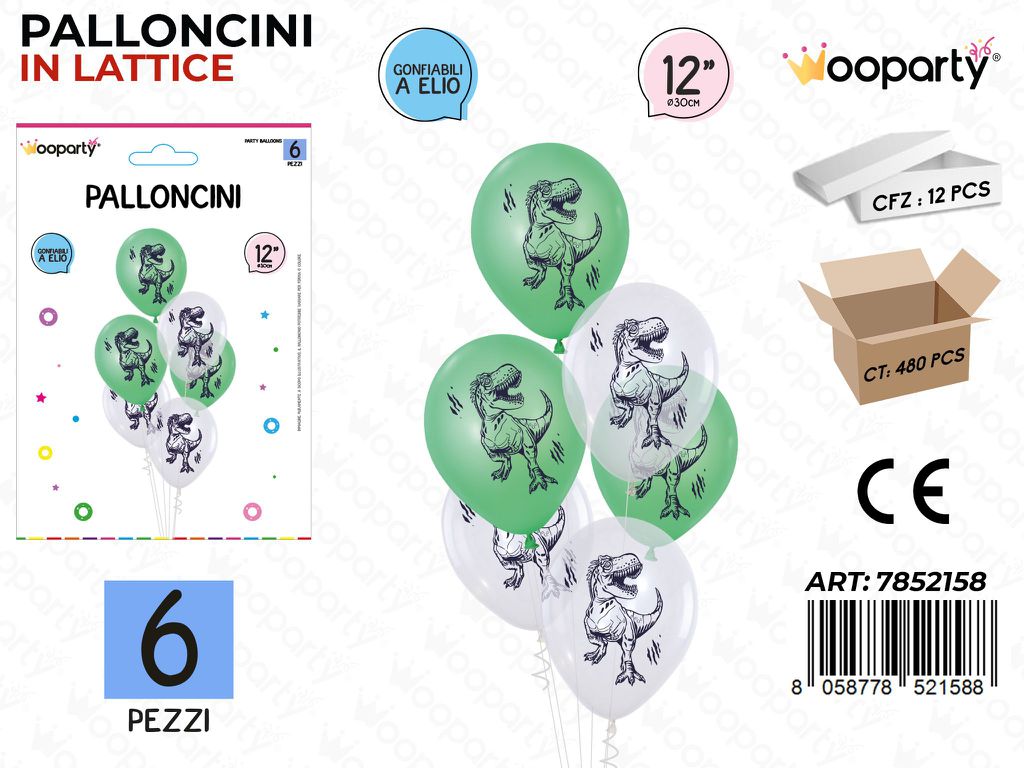 Wooparty Palloncini Dinosauro 6PCS 30CM