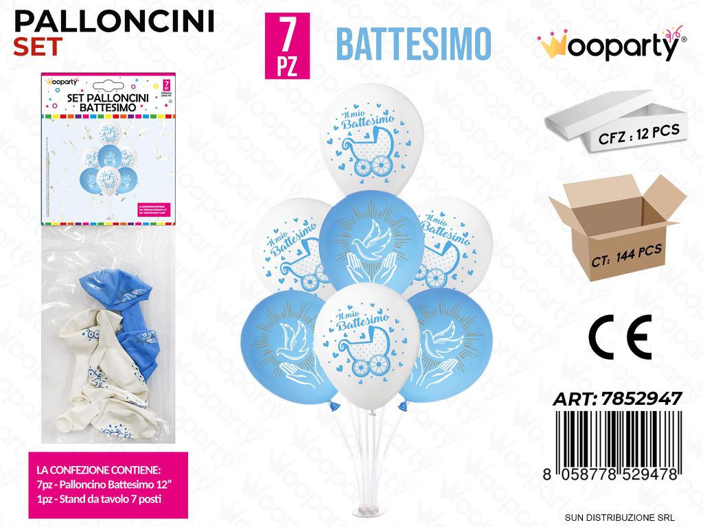 Set Palloncini c/ Stand Battesimo Cel. 7PCS Ass.