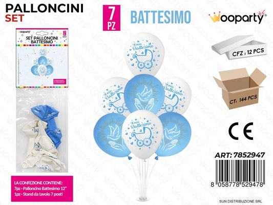 Set Palloncini c/ Stand Battesimo Cel. 7PCS Ass.