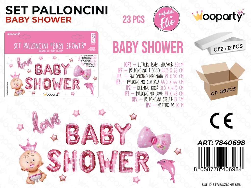 Set Palloncini Baby Shower Rosa 23PCS Ass.