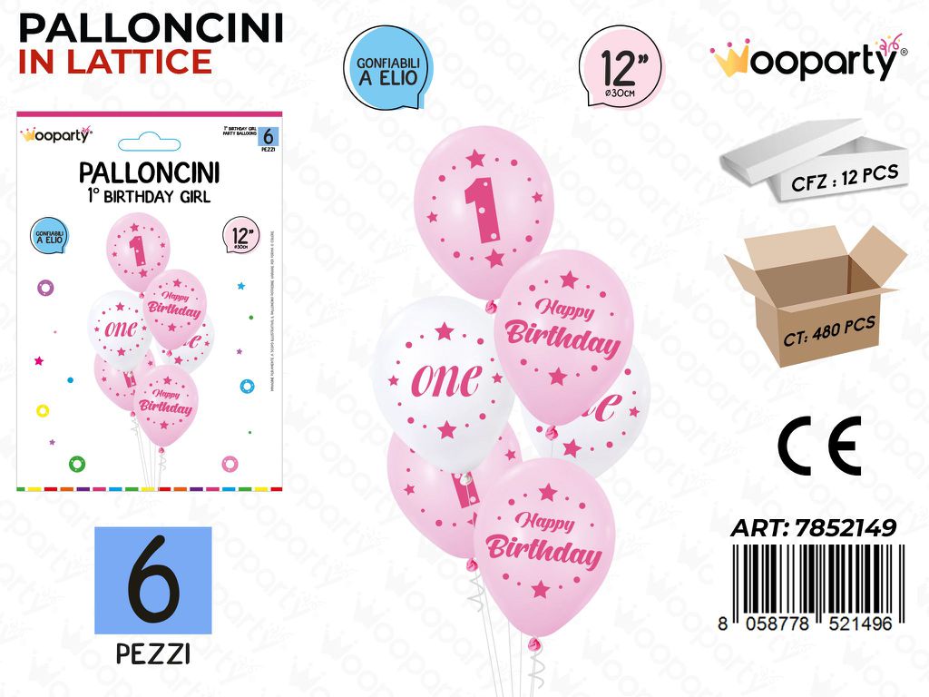 Wooparty Palloncini 1H. Birthday Girl 6PCS 30CM