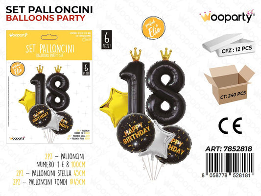Set Palloncini H. Birthday 18ESIMO Nero 6PCS